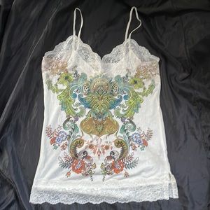 Lace trim tank with boho design size Large